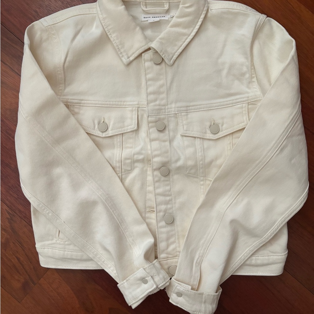 Good American Cream Jean Jacket Classic Denim Style